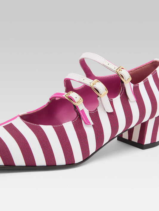 Kina Half - Burgundy, pink and white bayadere fabric Mary Janes  - Image number 4