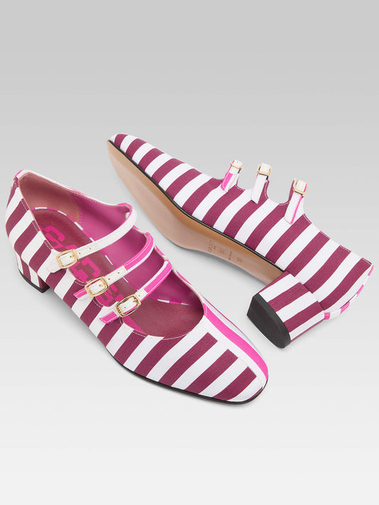 Kina Half - Burgundy, pink and white bayadere fabric Mary Janes  - Image number 5