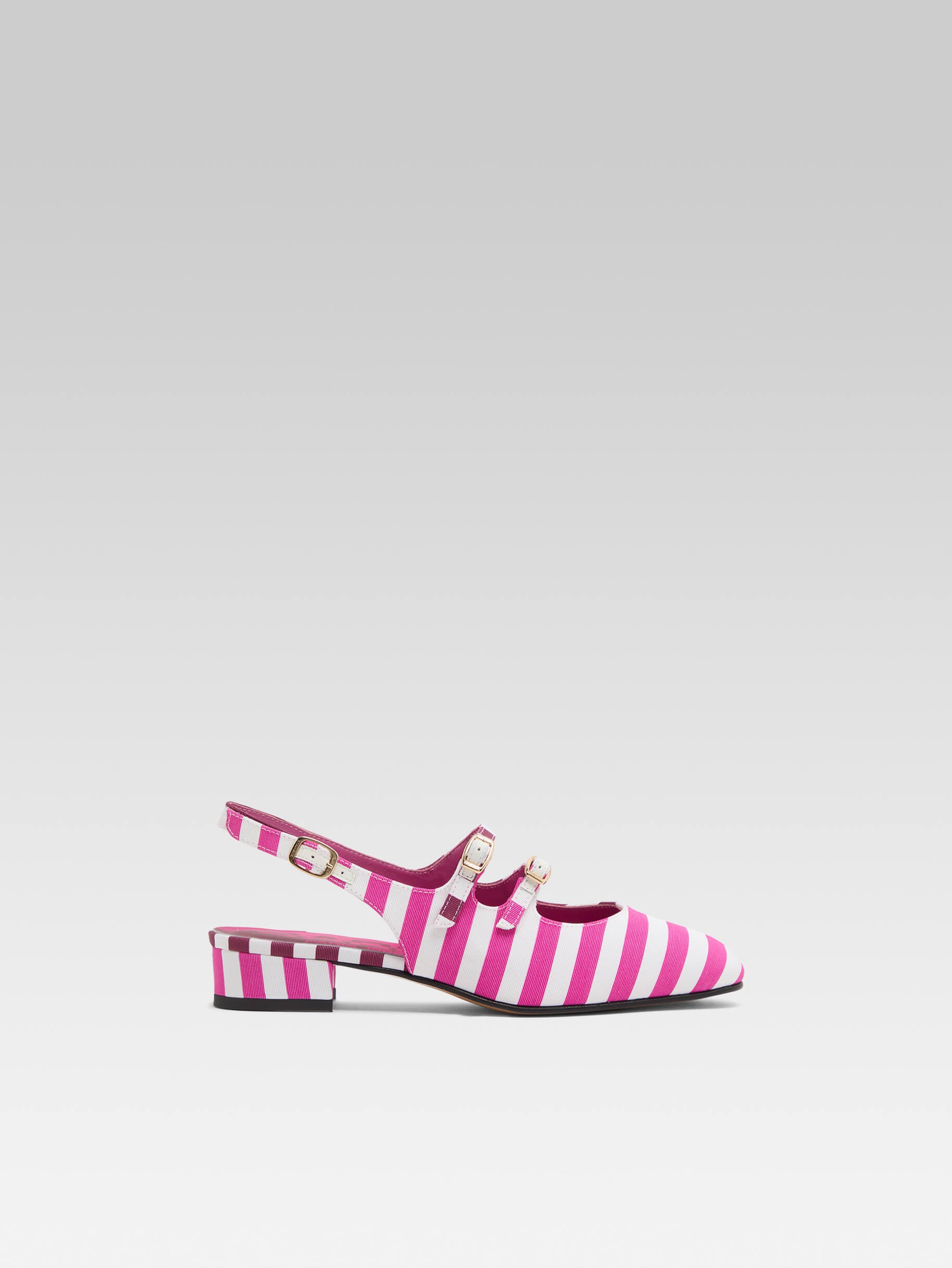 Peche Half - Babies slingback tissu bayadère bordeaux rose et blanc