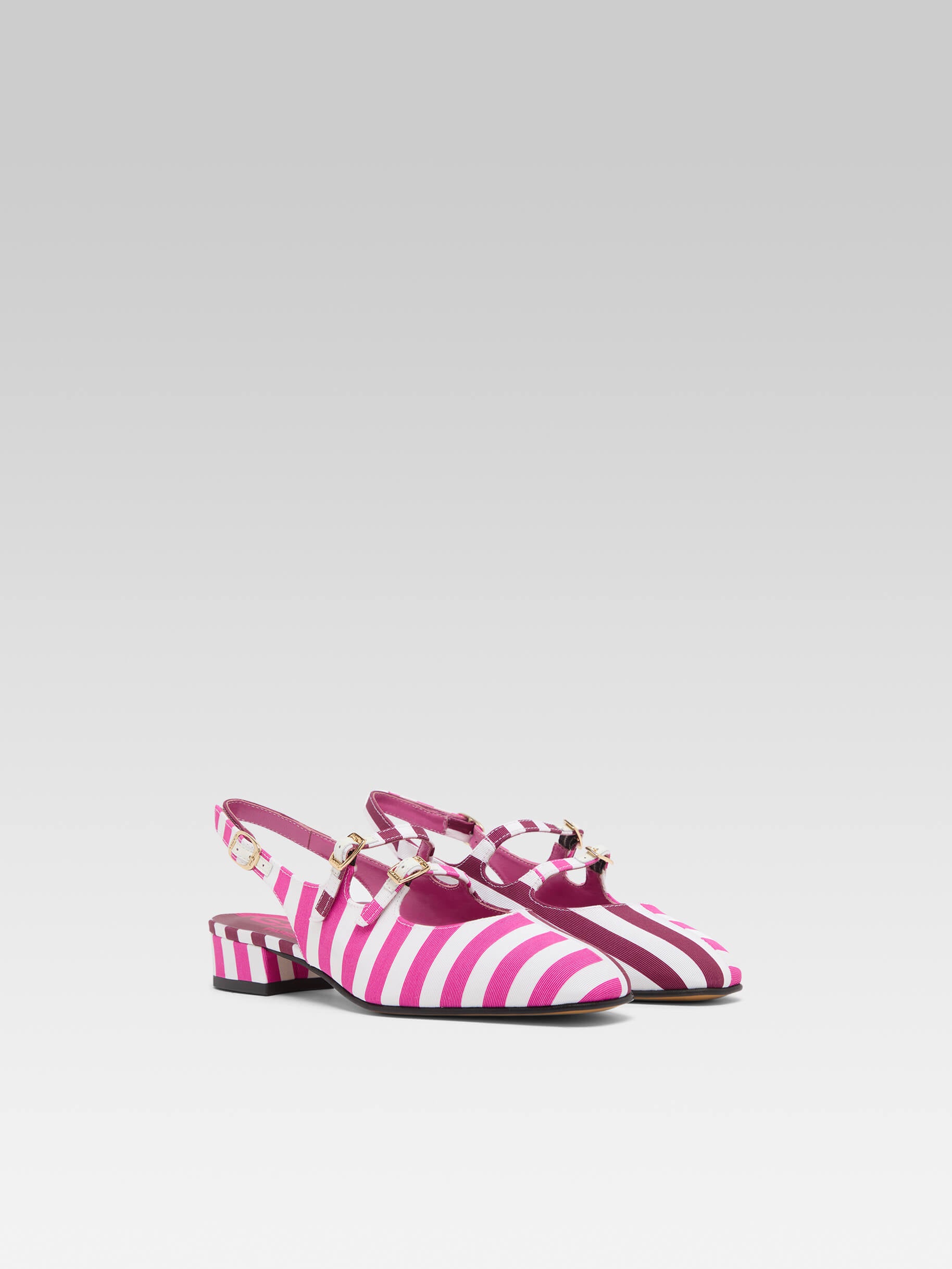 Peche Half - Burgundy, pink and white bayadere fabric slingback Mary Janes  - Image number 3