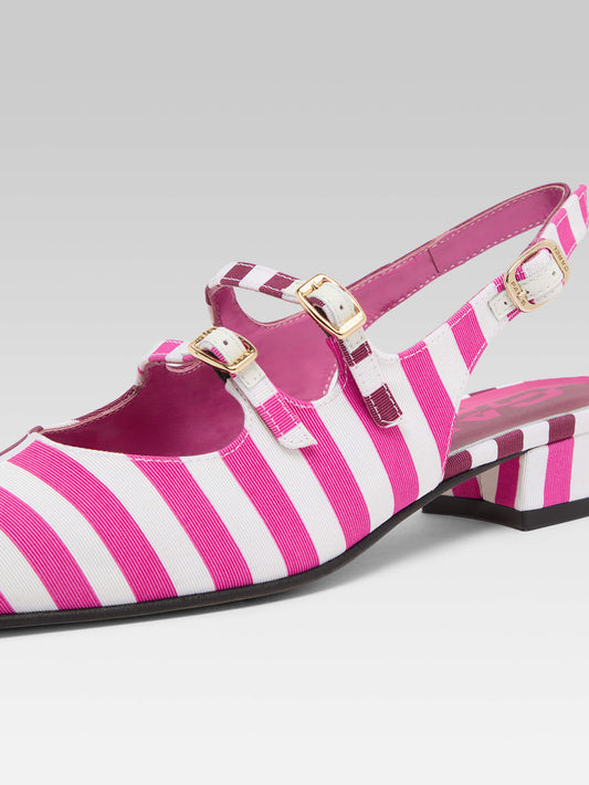 Peche Half - Burgundy, pink and white bayadere fabric slingback Mary Janes  - Image number 4