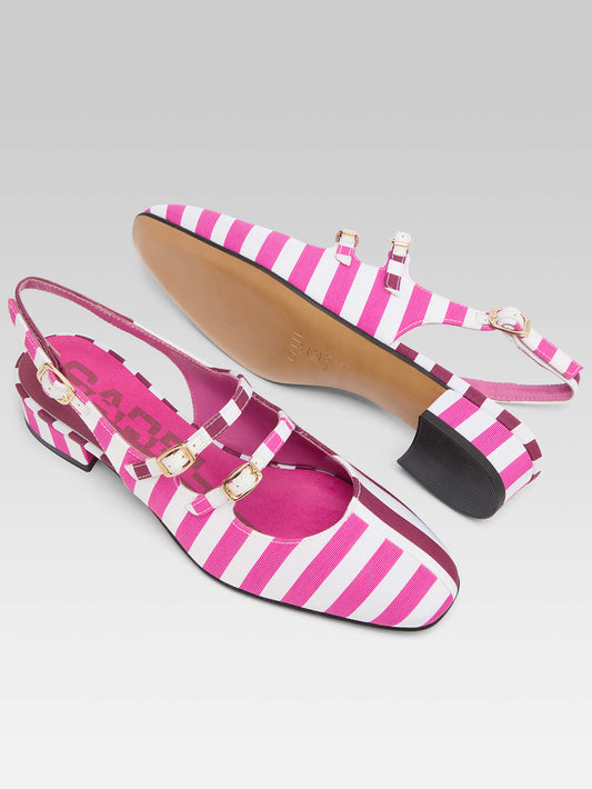 Peche Half - Burgundy, pink and white bayadere fabric slingback Mary Janes  - Image number 5