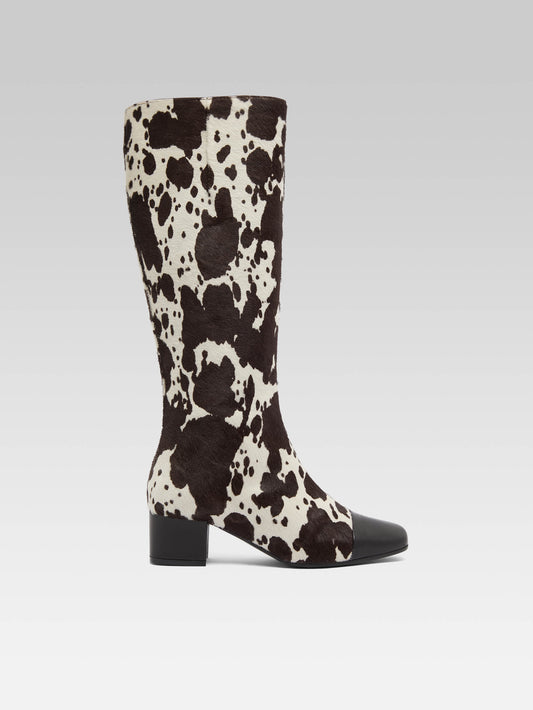 Malaga - Cow print pony leather boots