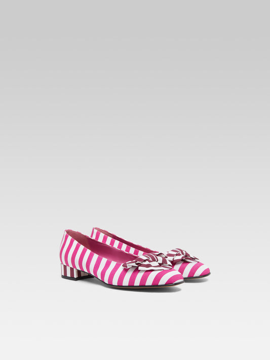Princesse - Burgundy, pink and white bayadere fabric ballet flats - Image number 4