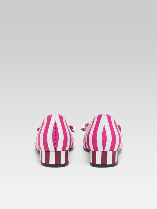 Princesse - Burgundy, pink and white bayadere fabric ballet flats - Image number 5