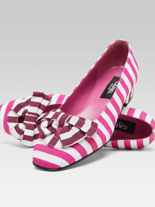 Princesse - Burgundy, pink and white bayadere fabric ballet flats - Image number 2
