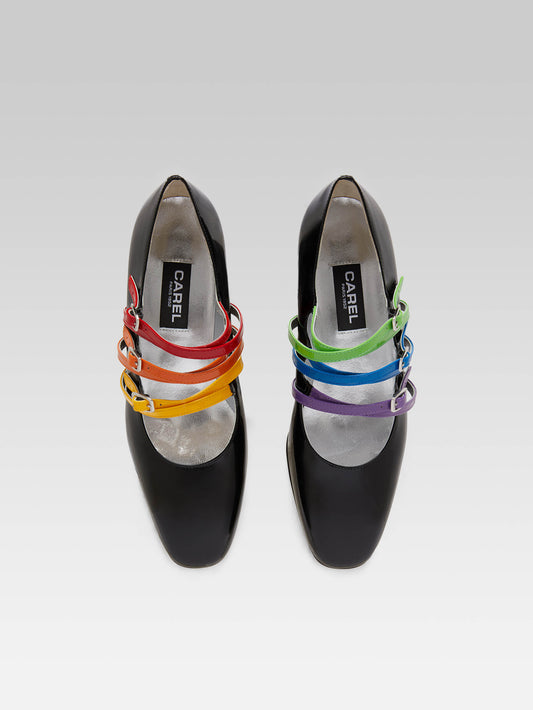 Kina Spaghetti - Escarpins babies cuir verni noir et brides multicolores - Image numéro 5