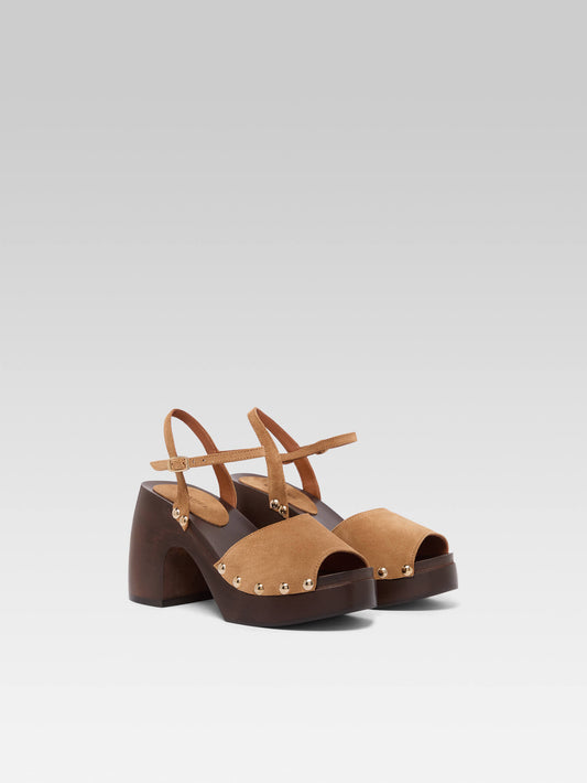 Laly - Camel suede leather clogs - Image number 2