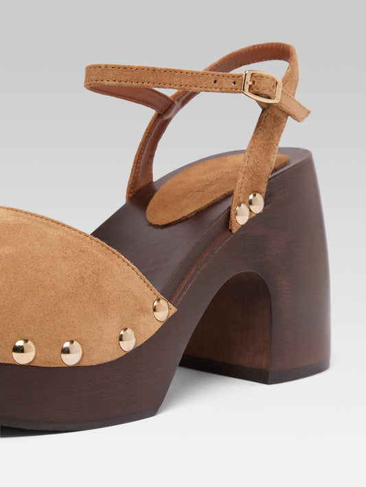 Laly - Camel suede leather clogs - Image number 5