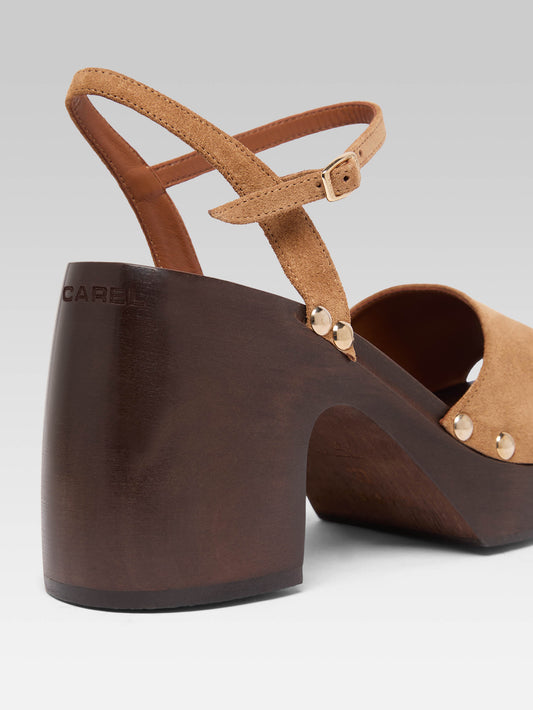 Laly - Camel suede leather clogs - Image number 3