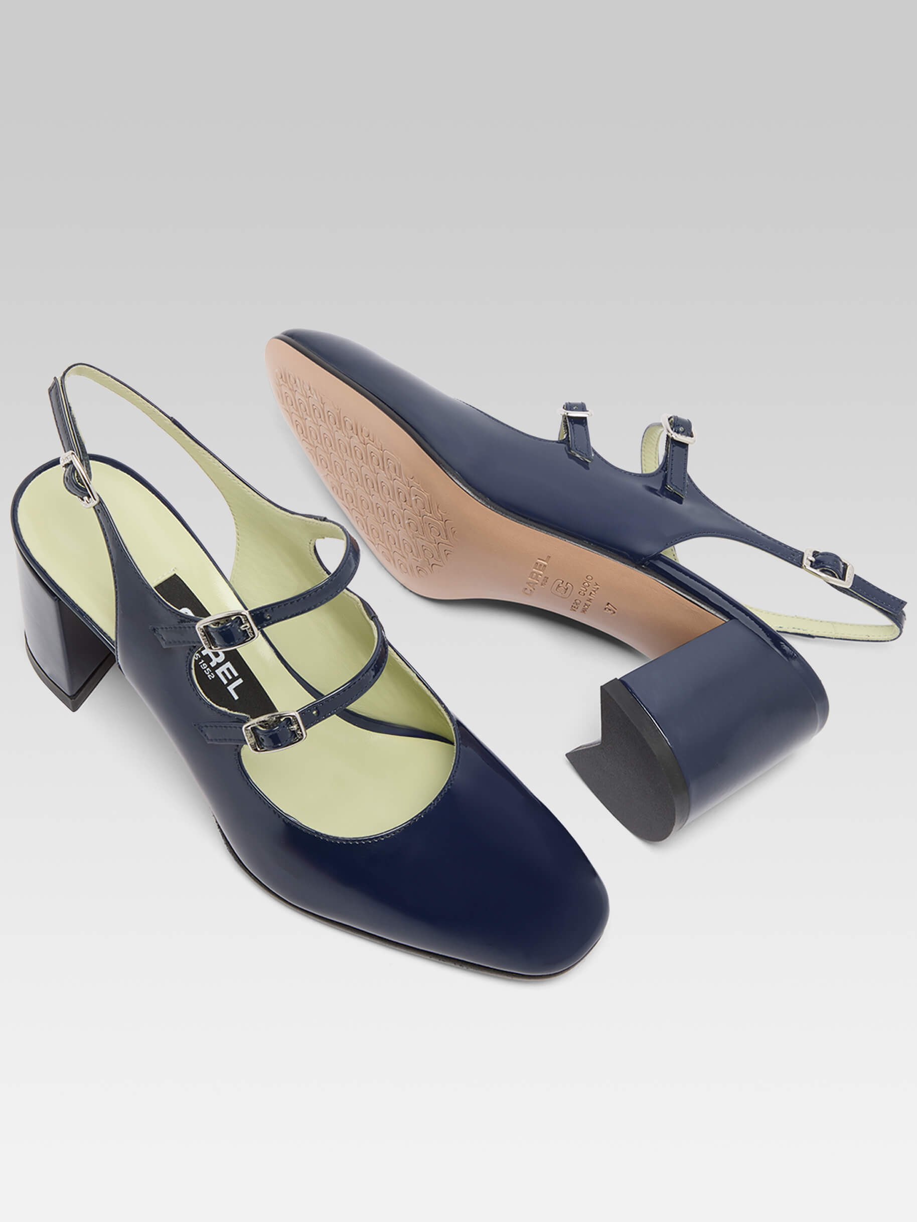 Banana - Blue navy patent leather slingback Mary Janes | Carel Paris