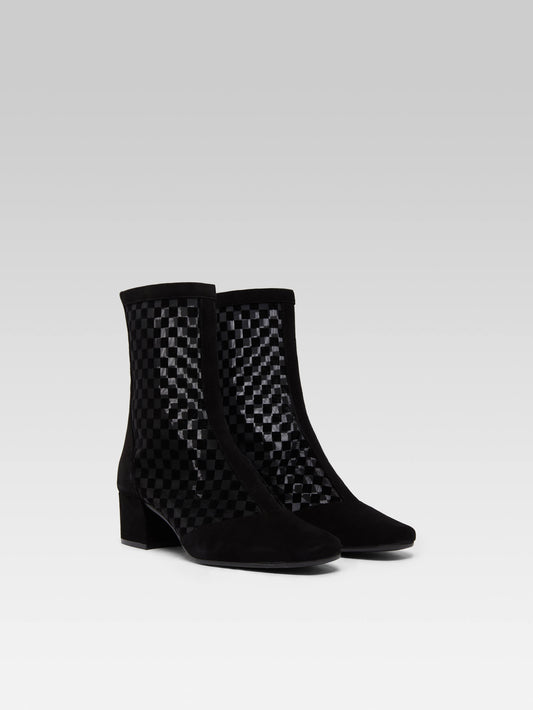 Estimenight - Black checkered suede and mesh ankle boots - Image number 4