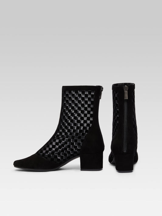 Estimenight - Black checkered suede and mesh ankle boots - Image number 2