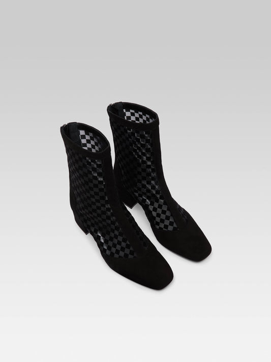 Estimenight - Black checkered suede and mesh ankle boots - Image number 6