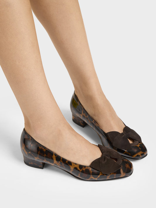 Princesse - Ballerines cuir verni léopard à noeud velours - Image numéro 5