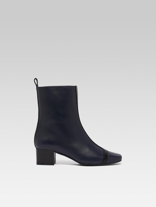 Audrey - Navy and black leather ankle boots - Image number 1