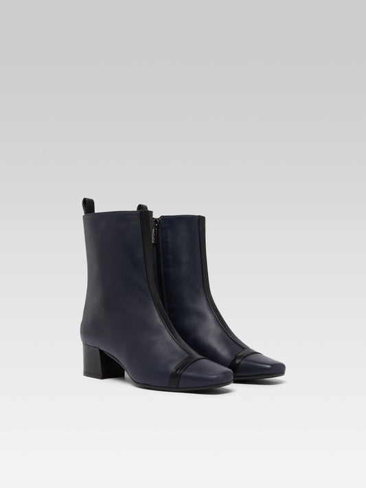 Audrey - Navy and black leather ankle boots - Image number 2