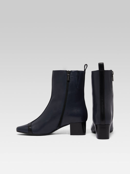 Audrey - Navy and black leather ankle boots - Image number 3
