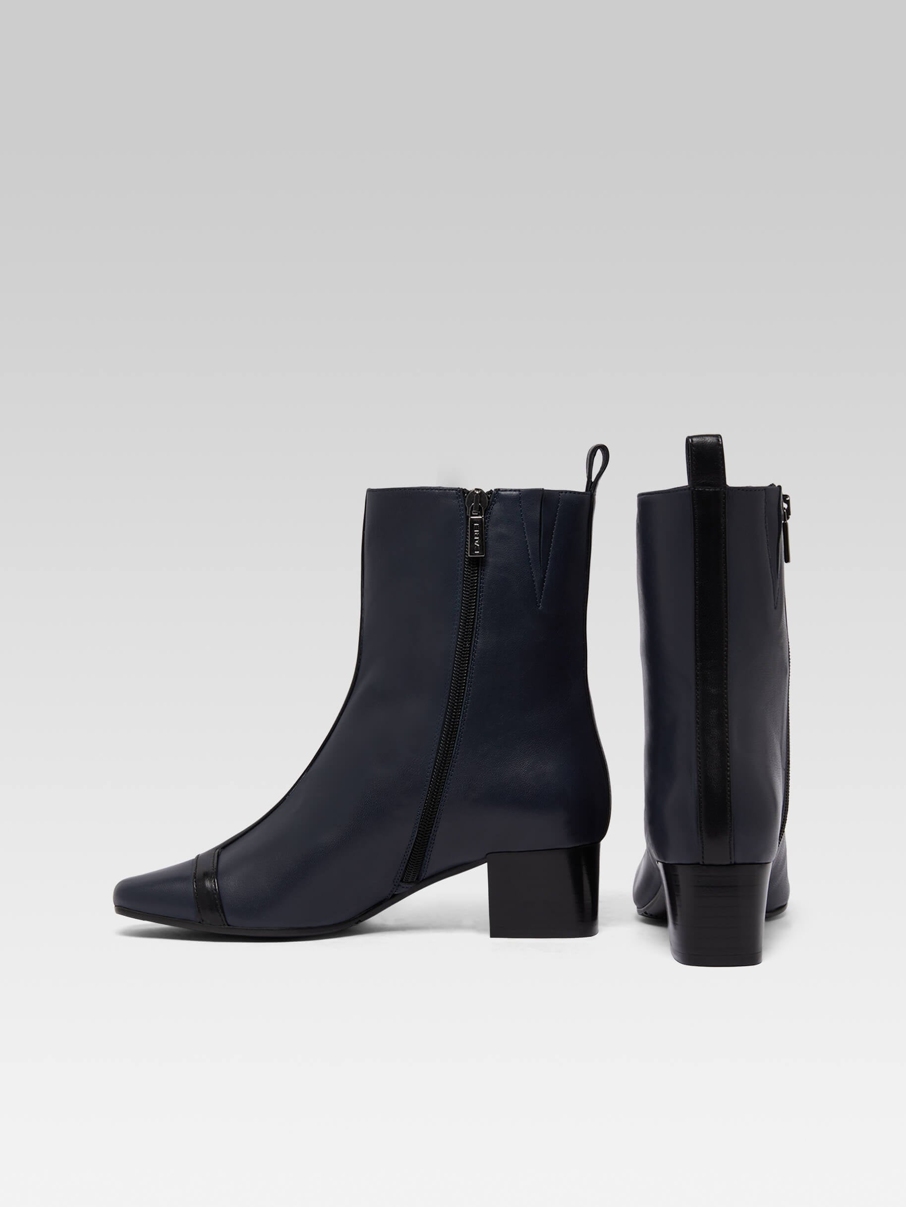 Audrey - Bottines cuir bleu marine et noir - Image numéro 3