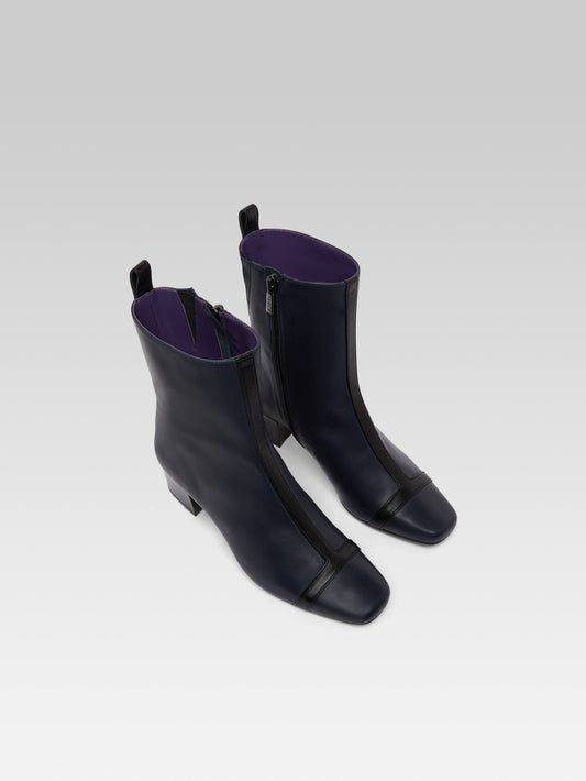 Audrey - Navy and black leather ankle boots - Image number 4