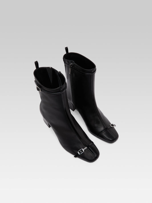 Start - Black leather ankle boots with straps - Image number 5
