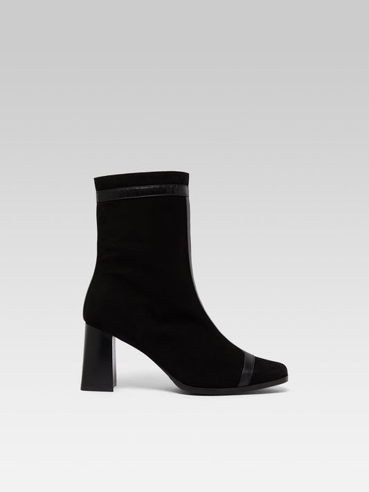 Catherine - Bottines cuir velours et cuir noir