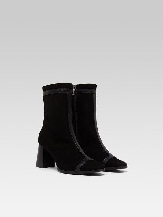 Catherine - Bottines cuir velours et cuir noir - Image numéro 2