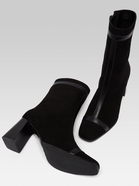 Catherine - Bottines cuir velours et cuir noir - Image numéro 5