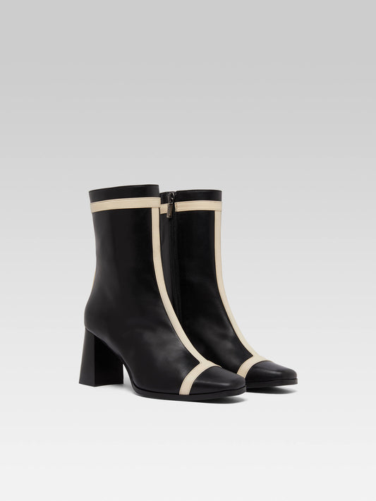 Catherine - Black and ivory leather ankle boots - Image number 2