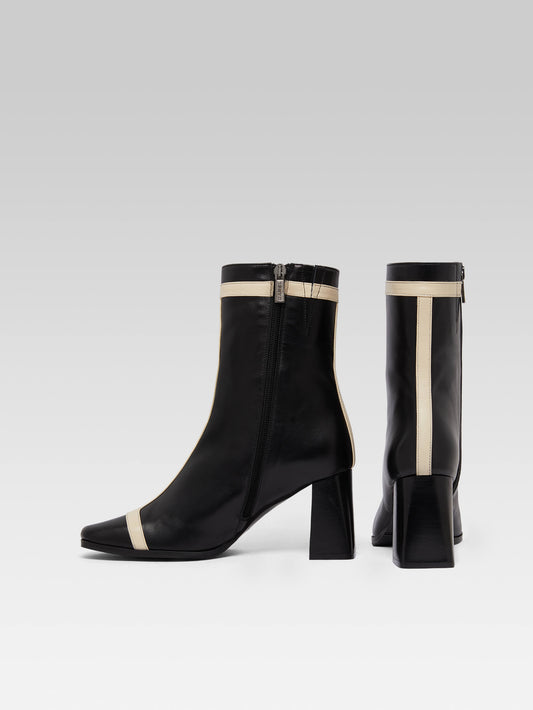 Catherine - Black and ivory leather ankle boots - Image number 3