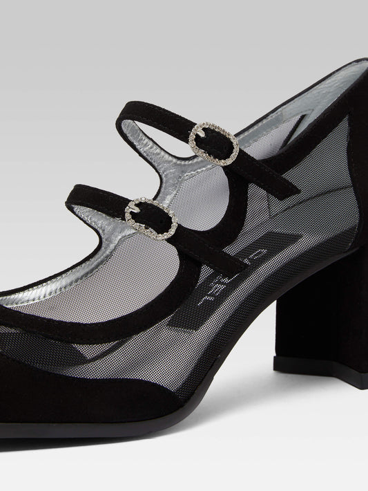 Alicenight - Black suede and mesh Mary Janes pumps - Image number 3