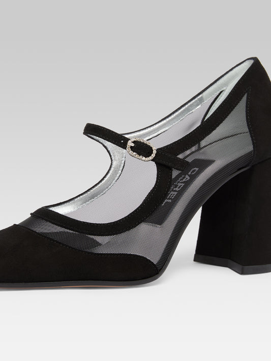 Sachanight - Black suede leather and mesh Mary Janes pumps - Image number 2