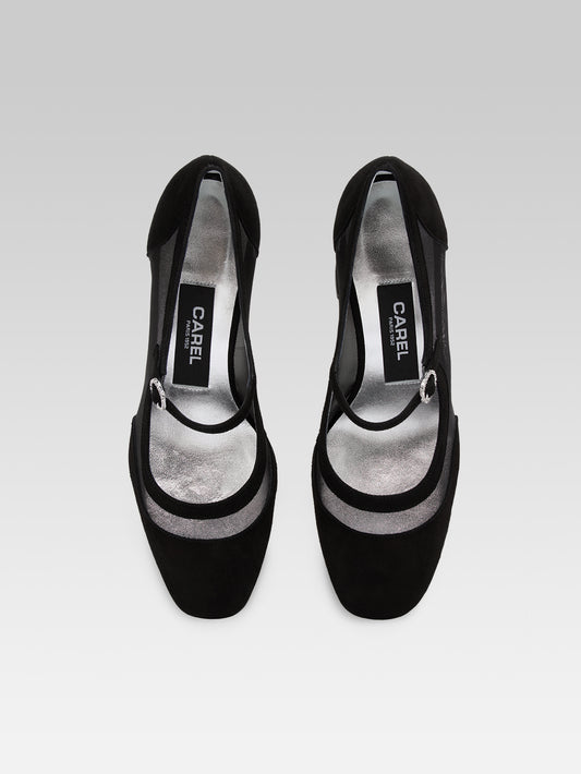 Sachanight - Black suede leather and mesh Mary Janes pumps - Image number 6
