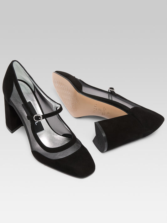 Sachanight - Black suede leather and mesh Mary Janes pumps - Image number 7