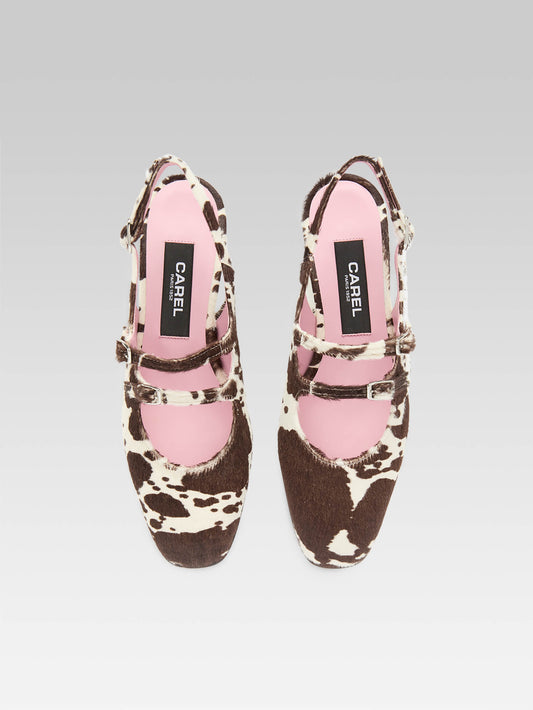 Peche - Cow print pony leather slingback Mary Janes - Image number 3