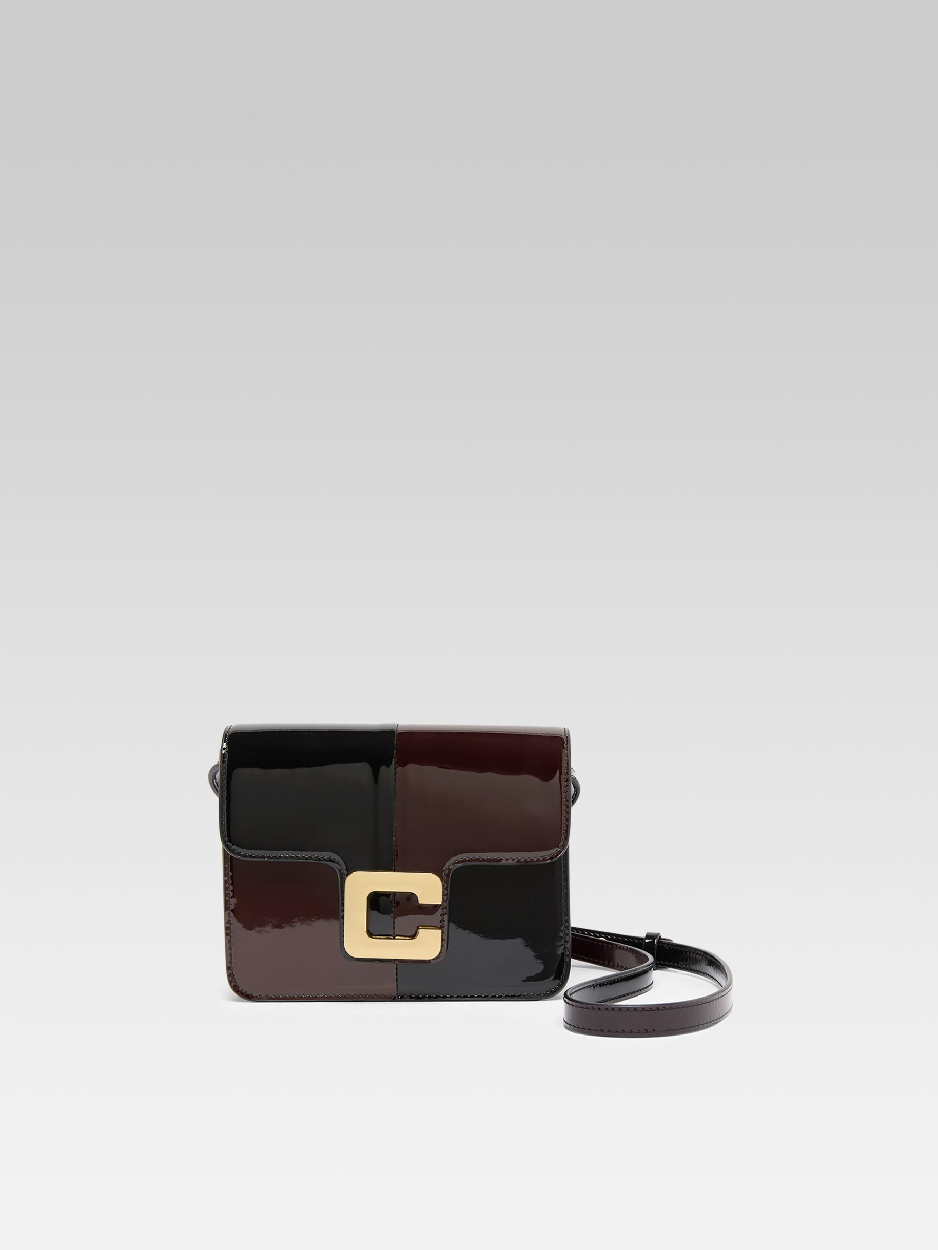 Mini Sorbonne - Sac cuir verni damier marron et noir