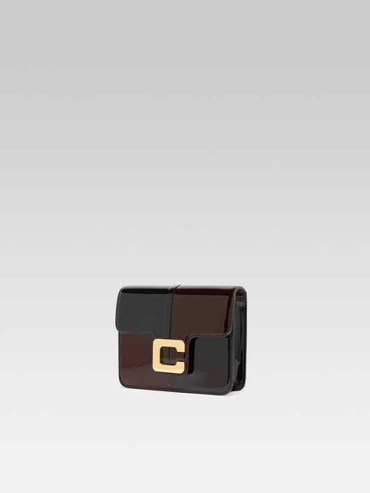 Mini Sorbonne - Sac cuir verni damier marron et noir - Image numéro 6