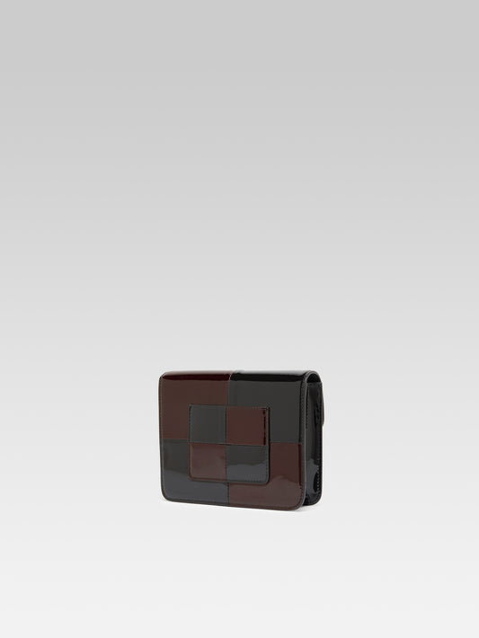 Mini Sorbonne - Sac cuir verni damier marron et noir - Image numéro 5
