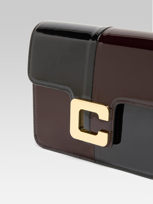 Mini Sorbonne - Sac cuir verni damier marron et noir - Image numéro 2