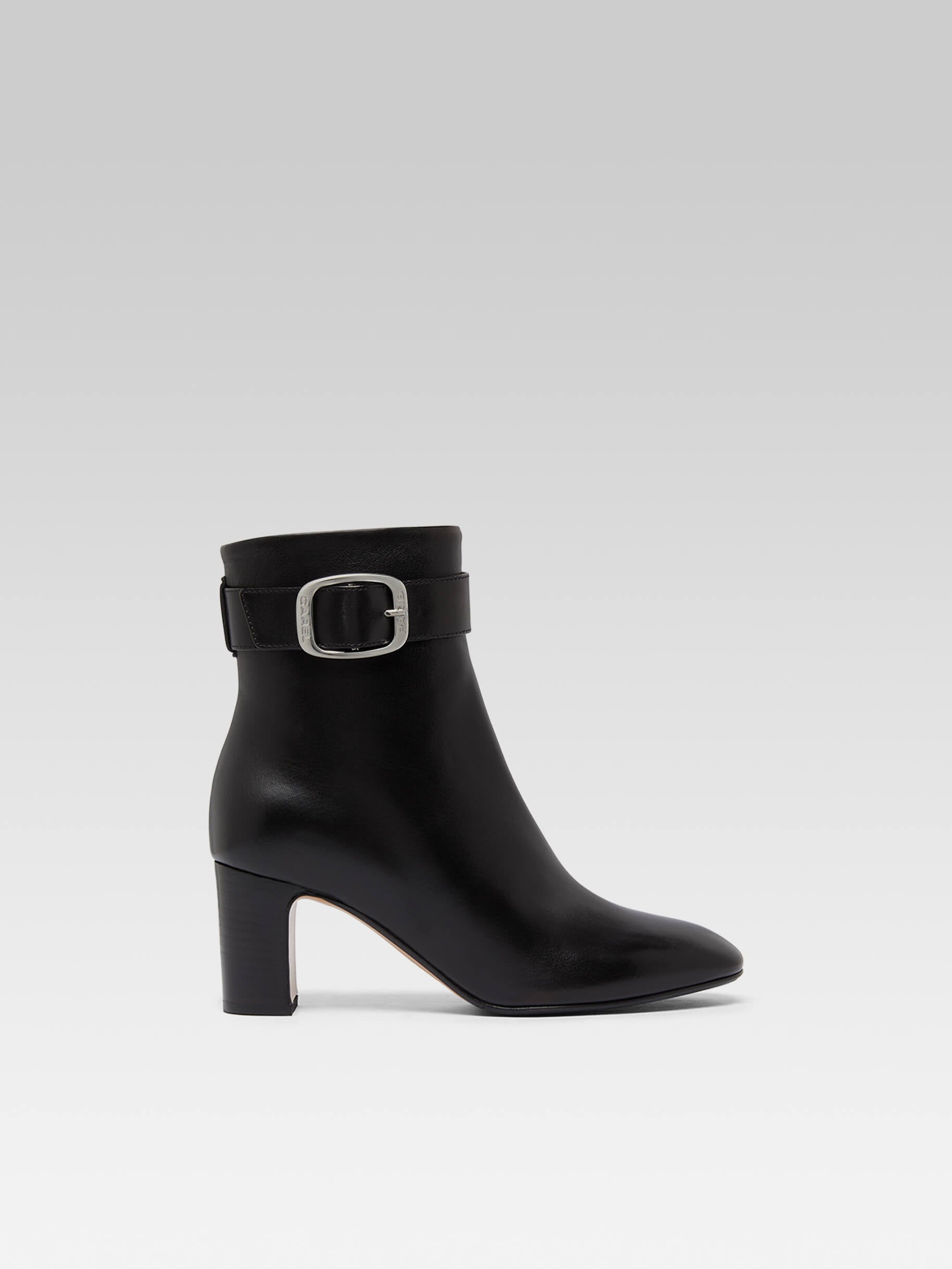 Thelma - Black leather ankle boots with buckle - Image number 1