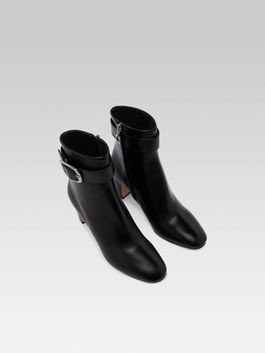Thelma - Black leather ankle boots with buckle - Image number 6