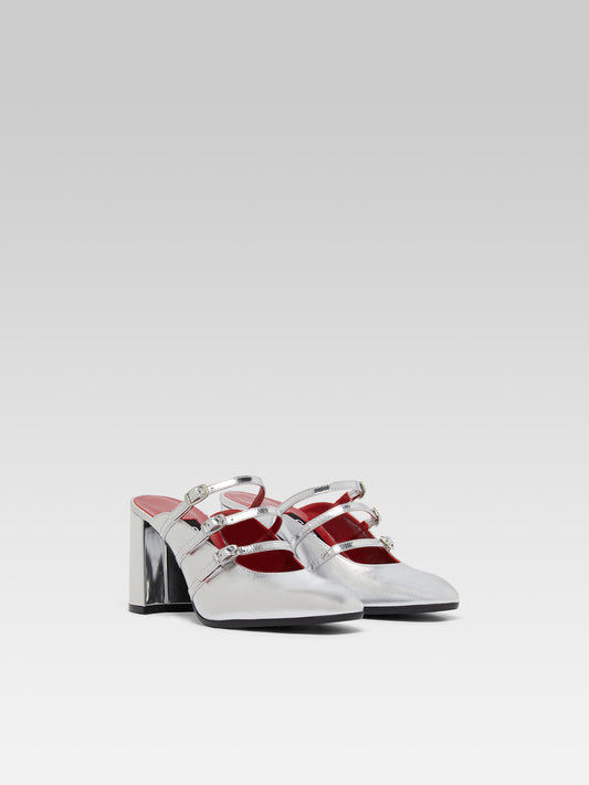 Fatale - Mules cuir laminé argent - Image numéro 5