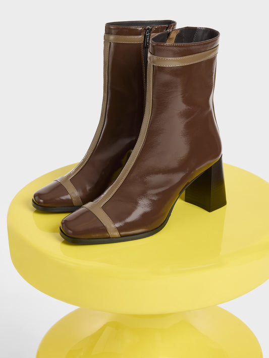 Catherine - Brown and beige naplack patent leather ankle boots - Image number 5