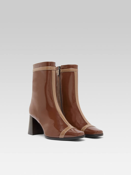Catherine - Brown and beige naplack patent leather ankle boots - Image number 2