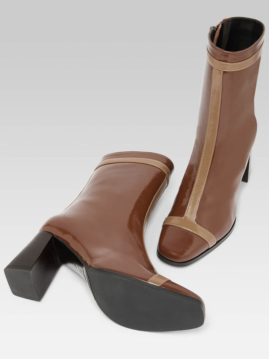 Catherine - Brown and beige naplack patent leather ankle boots - Image number 7
