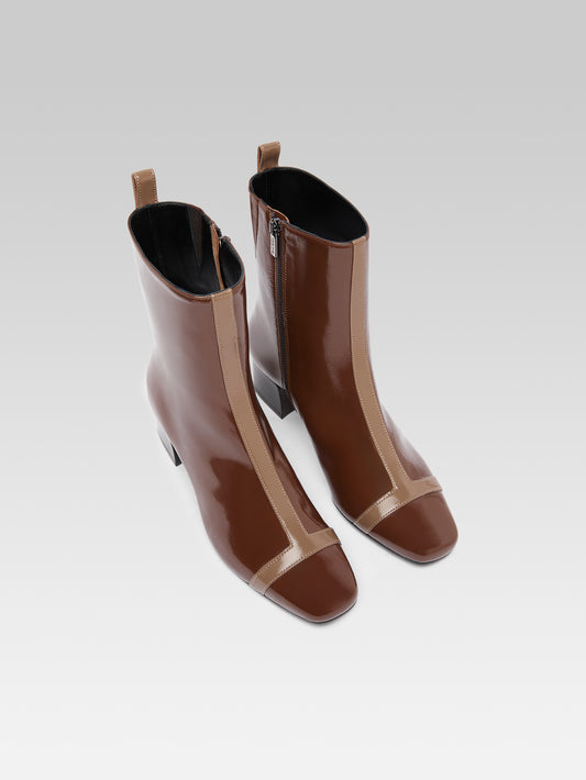 Audrey - Brown and beige naplack patent leather ankle boots - Image number 5