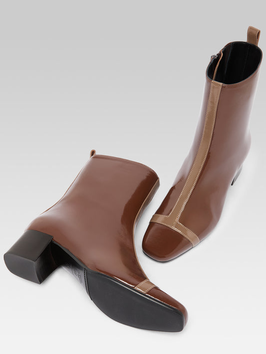 Audrey - Brown and beige naplack patent leather ankle boots - Image number 6