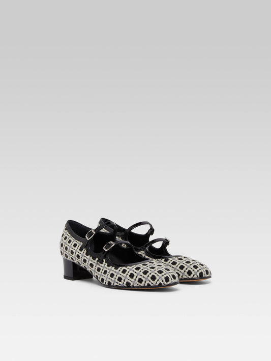 Bleuet - Black and white woven and black patent leather Mary Janes pumps - Image number 2
