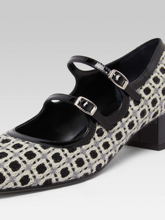 Bleuet - Black and white woven and black patent leather Mary Janes pumps - Image number 3