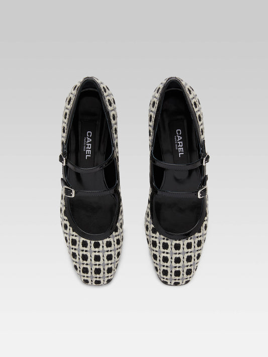 Bleuet - Black and white woven and black patent leather Mary Janes pumps - Image number 4